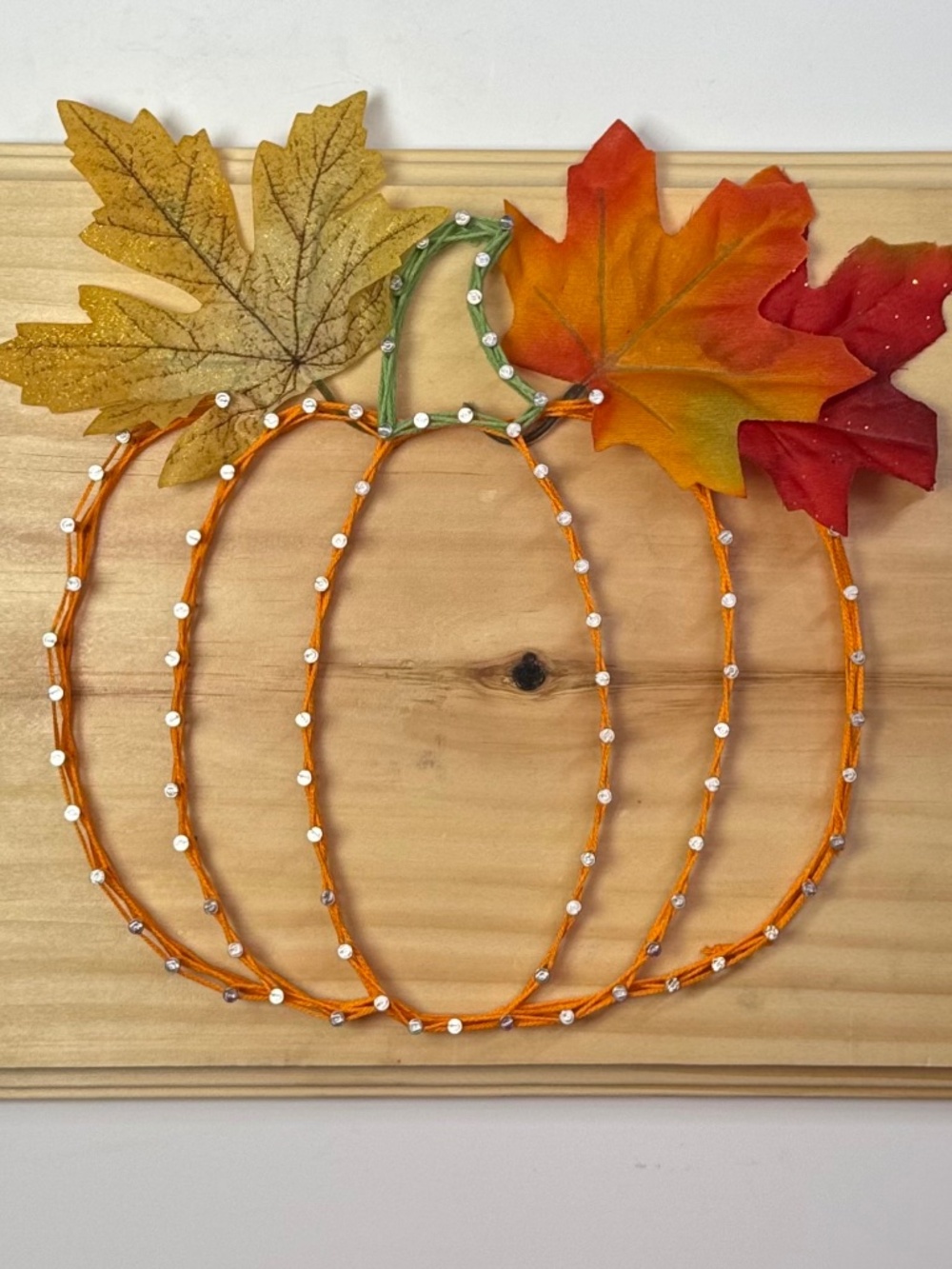 Autumn Pumpkin String Art Wall Decor - Orange & Fall Leaves